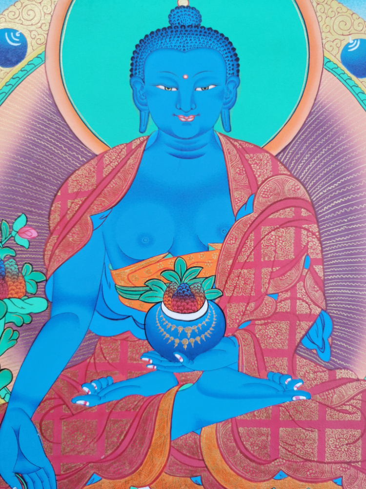 Thangka - Medizin Buddha | ca. 55x42cm | Exklusives Einzelstück
